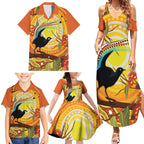 Australia Superb Lyrebird Family Matching Summer Maxi Dress and Hawaiian Shirt Aboriginal Art