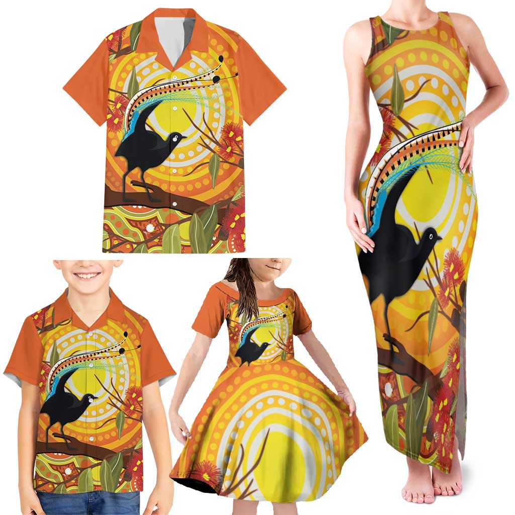 Australia Superb Lyrebird Family Matching Tank Maxi Dress and Hawaiian Shirt Aboriginal Art
