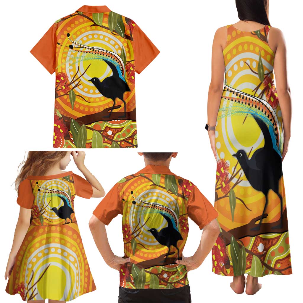 Australia Superb Lyrebird Family Matching Tank Maxi Dress and Hawaiian Shirt Aboriginal Art