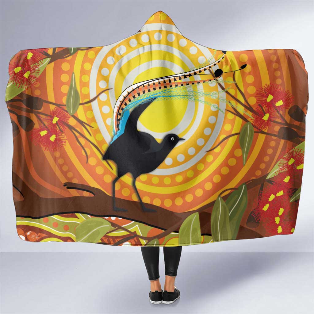 Australia Superb Lyrebird Hooded Blanket Aboriginal Art