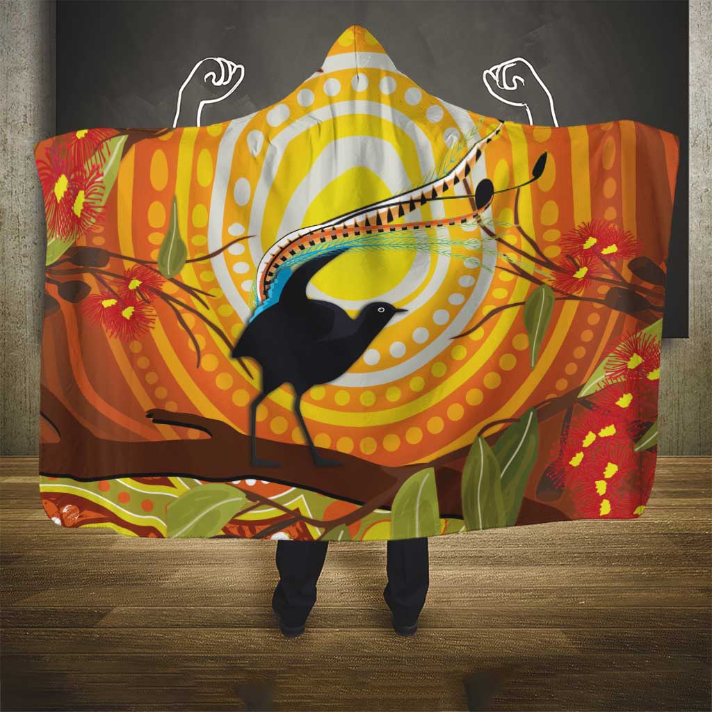 Australia Superb Lyrebird Hooded Blanket Aboriginal Art