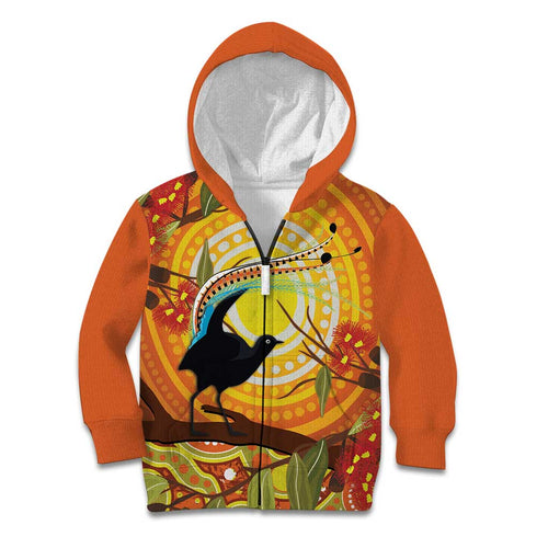 Australia Superb Lyrebird Kid Hoodie Aboriginal Art