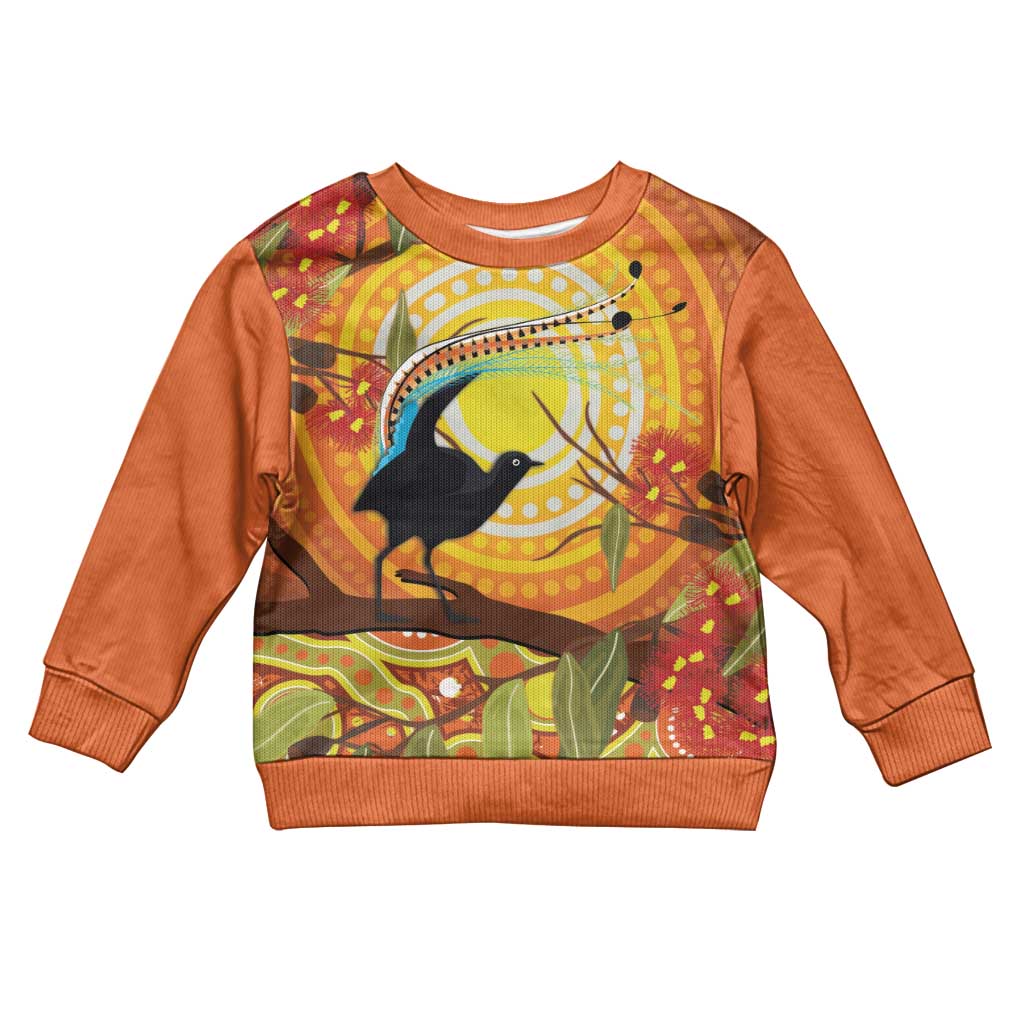 Australia Superb Lyrebird Kid Ugly Christmas Sweater Aboriginal Art