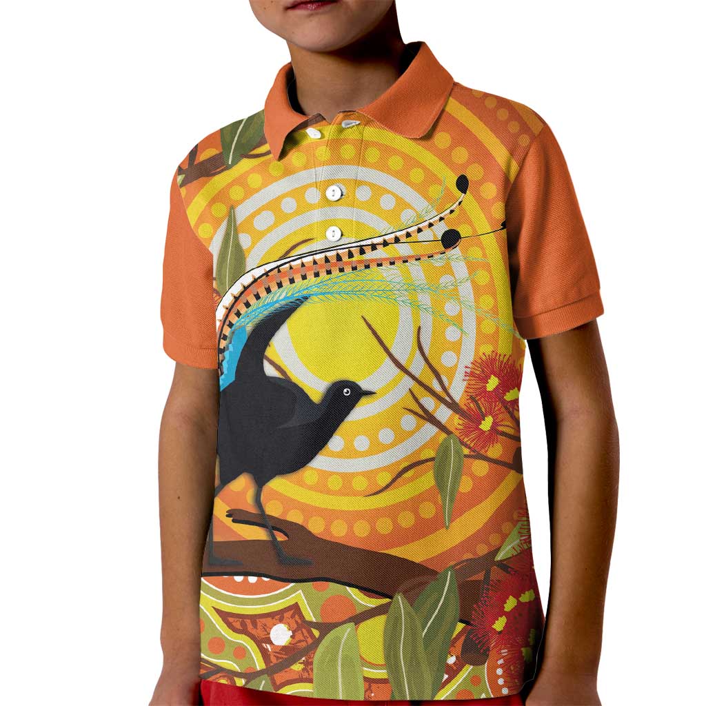 Australia Superb Lyrebird Kid Polo Shirt Aboriginal Art