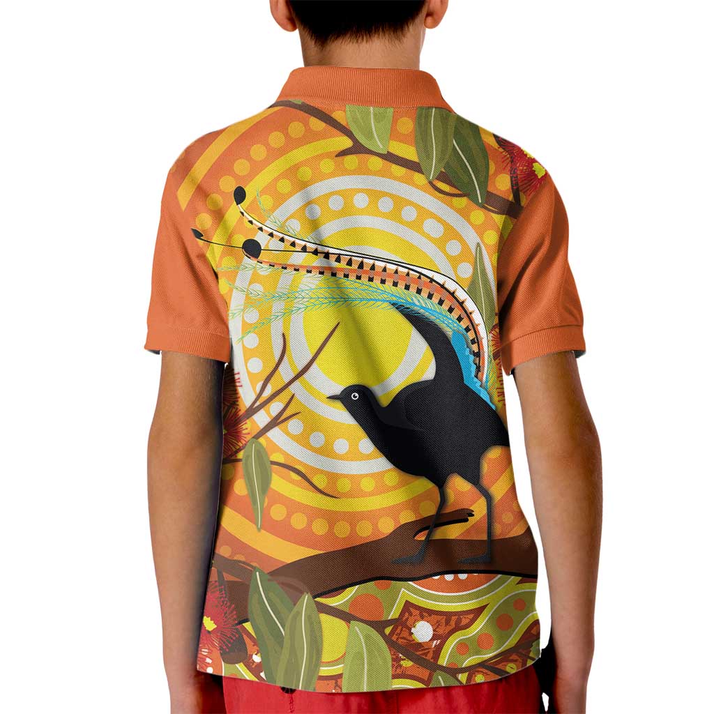 Australia Superb Lyrebird Kid Polo Shirt Aboriginal Art