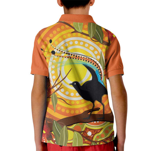 Australia Superb Lyrebird Kid Polo Shirt Aboriginal Art