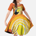 Australia Superb Lyrebird Kid Short Sleeve Dress Aboriginal Art