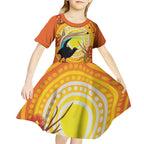 Australia Superb Lyrebird Kid Short Sleeve Dress Aboriginal Art