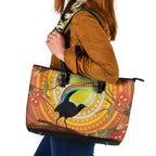 Australia Superb Lyrebird Leather Tote Bag Aboriginal Art