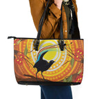 Australia Superb Lyrebird Leather Tote Bag Aboriginal Art