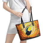 Australia Superb Lyrebird Leather Tote Bag Aboriginal Art