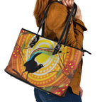 Australia Superb Lyrebird Leather Tote Bag Aboriginal Art