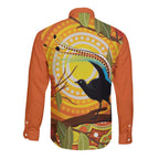 Australia Superb Lyrebird Long Sleeve Button Shirt Aboriginal Art