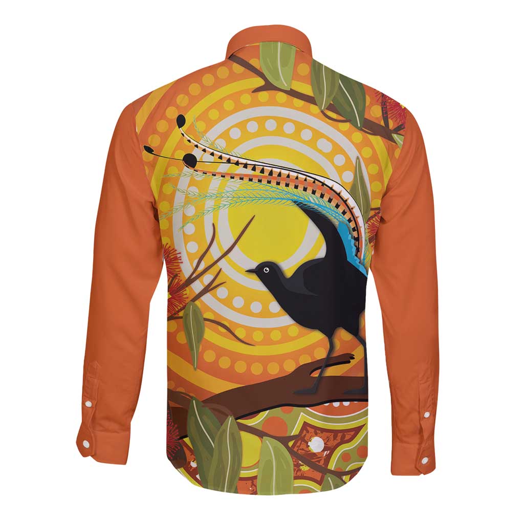 Australia Superb Lyrebird Long Sleeve Button Shirt Aboriginal Art