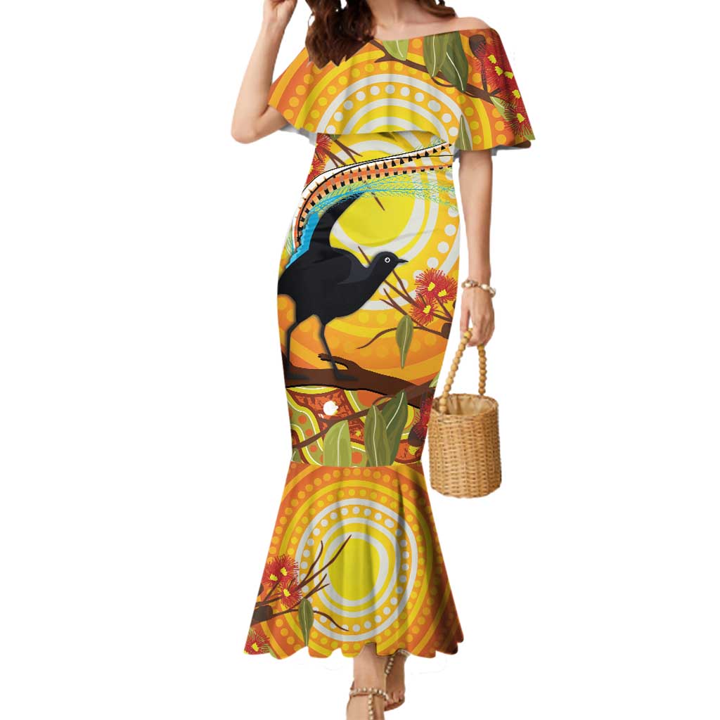 Australia Superb Lyrebird Mermaid Dress Aboriginal Art