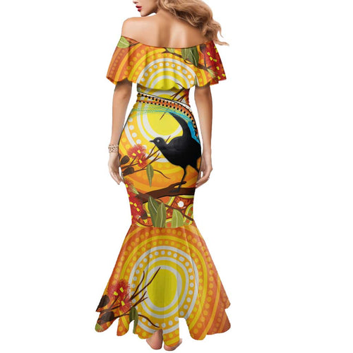 Australia Superb Lyrebird Mermaid Dress Aboriginal Art