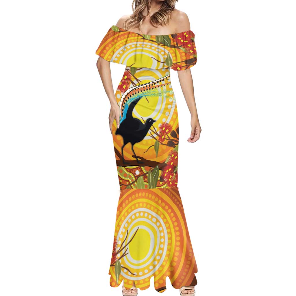 Australia Superb Lyrebird Mermaid Dress Aboriginal Art