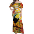 Australia Superb Lyrebird Off Shoulder Maxi Dress Aboriginal Art