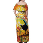 Australia Superb Lyrebird Off Shoulder Maxi Dress Aboriginal Art