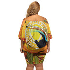 Australia Superb Lyrebird Off Shoulder Short Dress Aboriginal Art