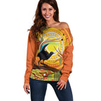 Australia Superb Lyrebird Off Shoulder Sweater Aboriginal Art