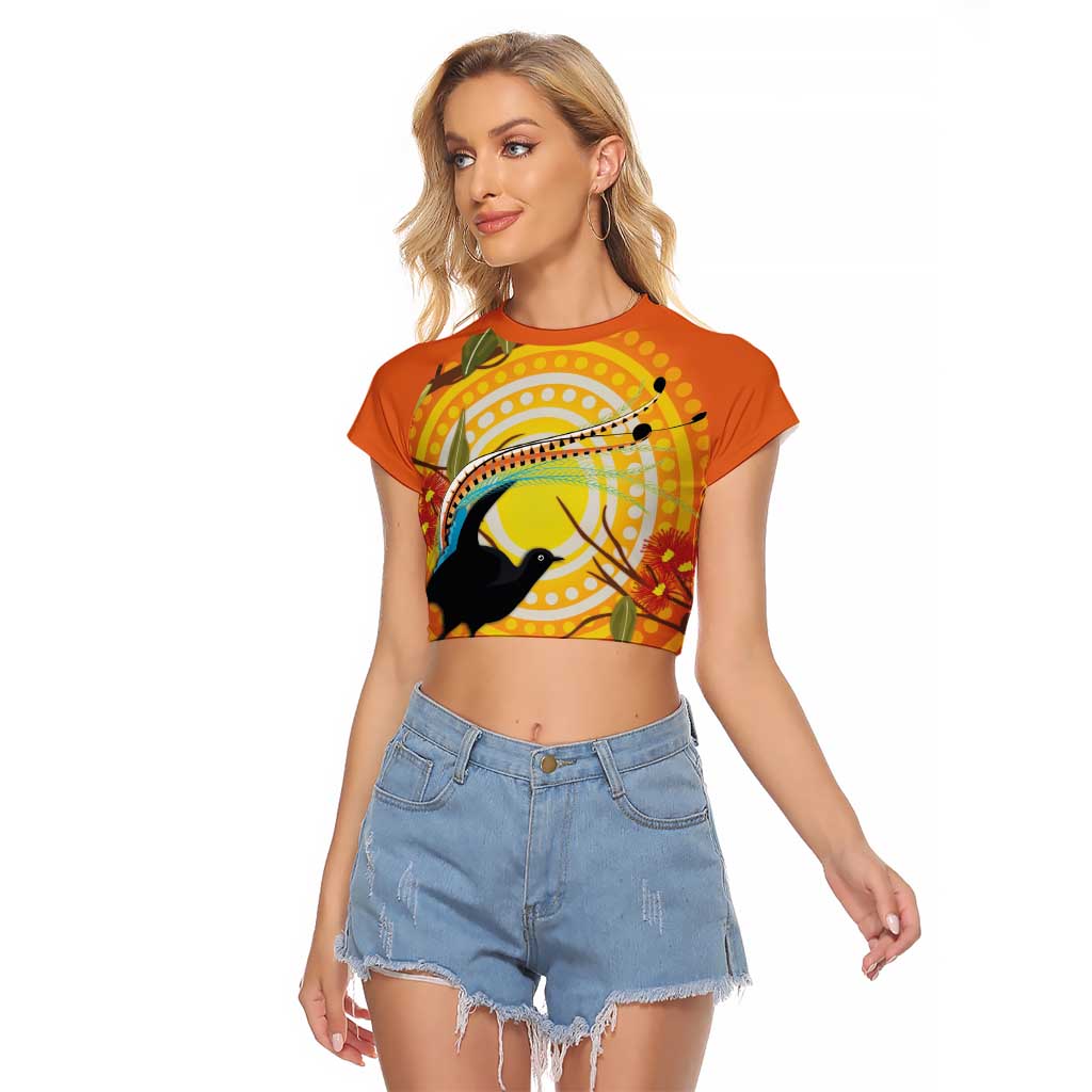 Australia Superb Lyrebird Raglan Cropped T Shirt Aboriginal Art