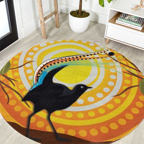 Australia Superb Lyrebird Round Carpet Aboriginal Art