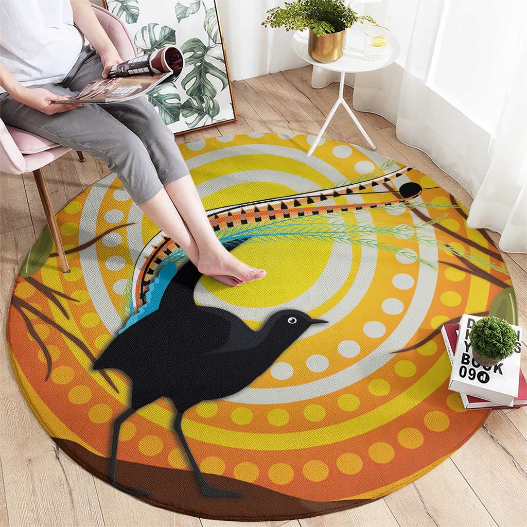 Australia Superb Lyrebird Round Carpet Aboriginal Art