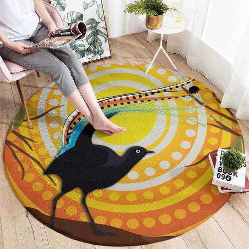 Australia Superb Lyrebird Round Carpet Aboriginal Art