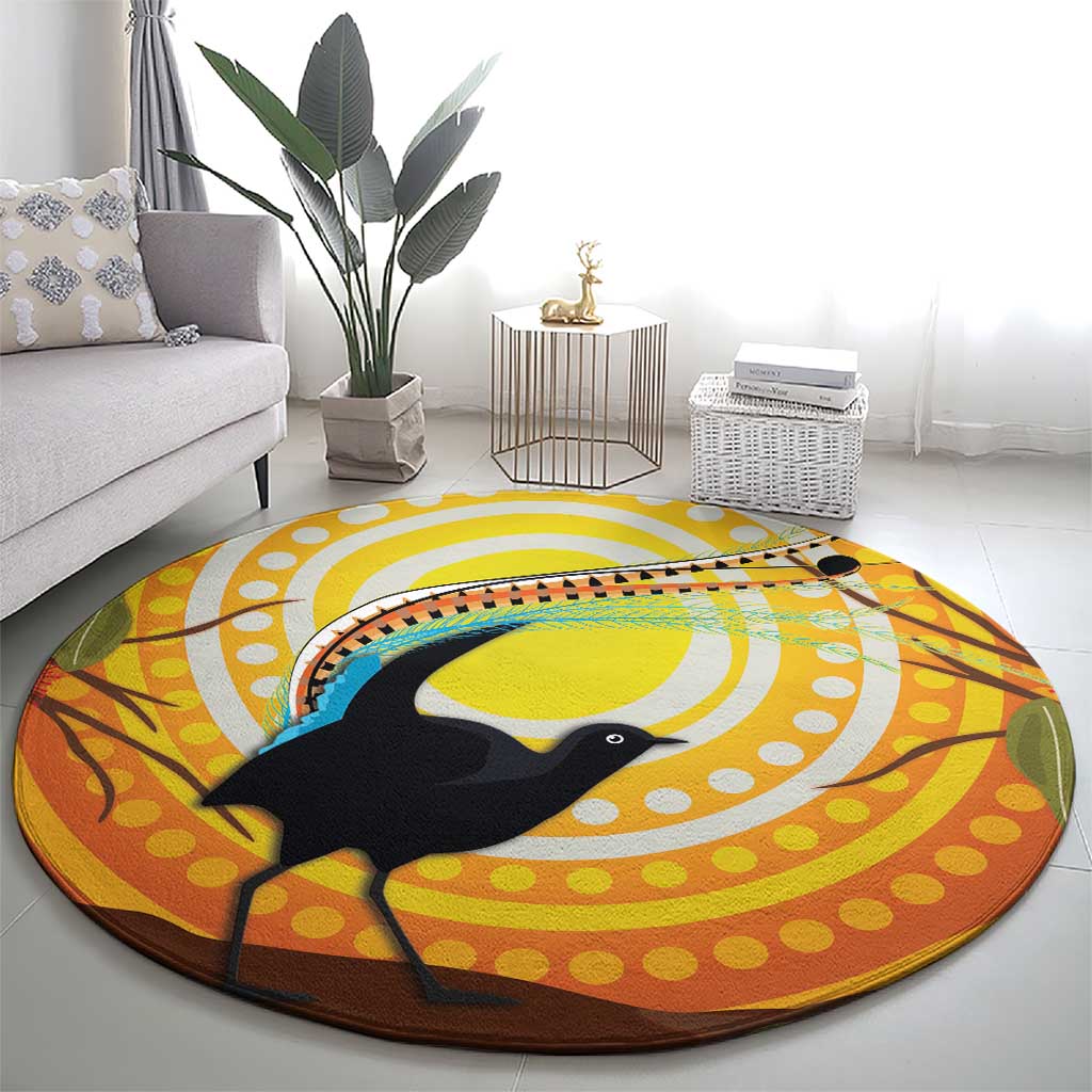 Australia Superb Lyrebird Round Carpet Aboriginal Art