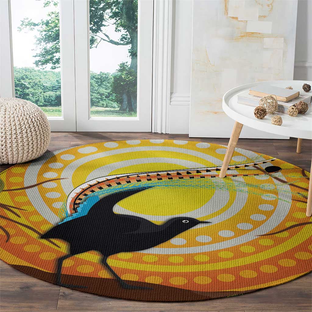 Australia Superb Lyrebird Round Carpet Aboriginal Art