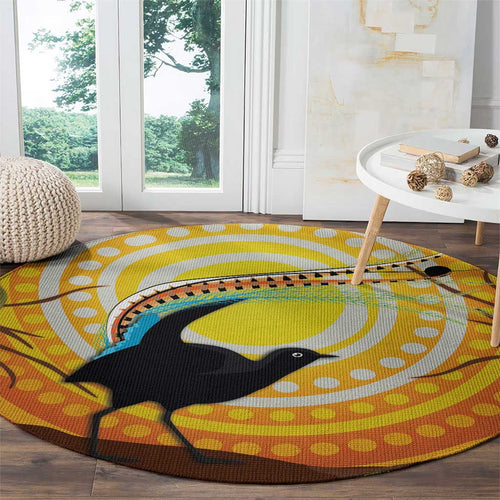 Australia Superb Lyrebird Round Carpet Aboriginal Art