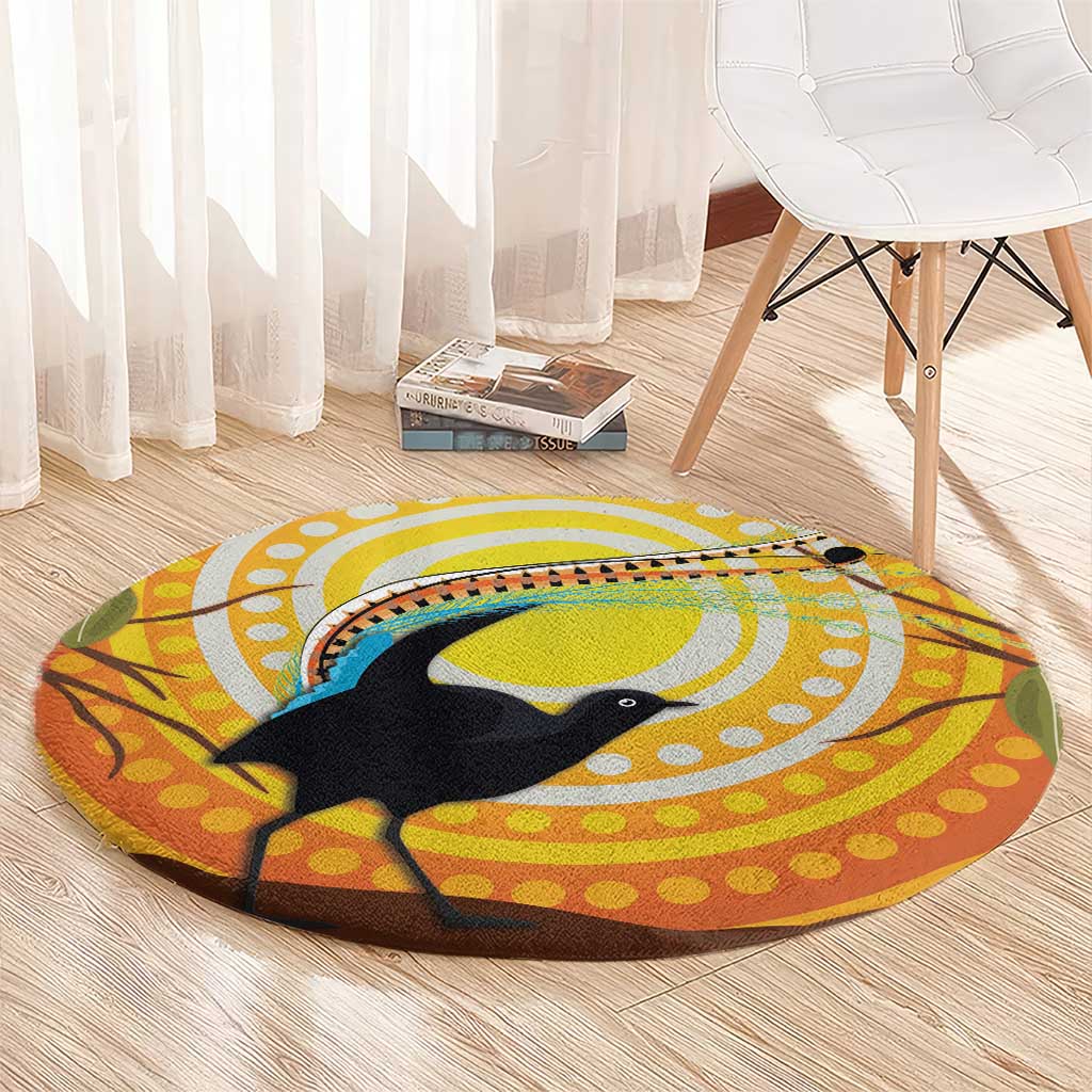 Australia Superb Lyrebird Round Carpet Aboriginal Art