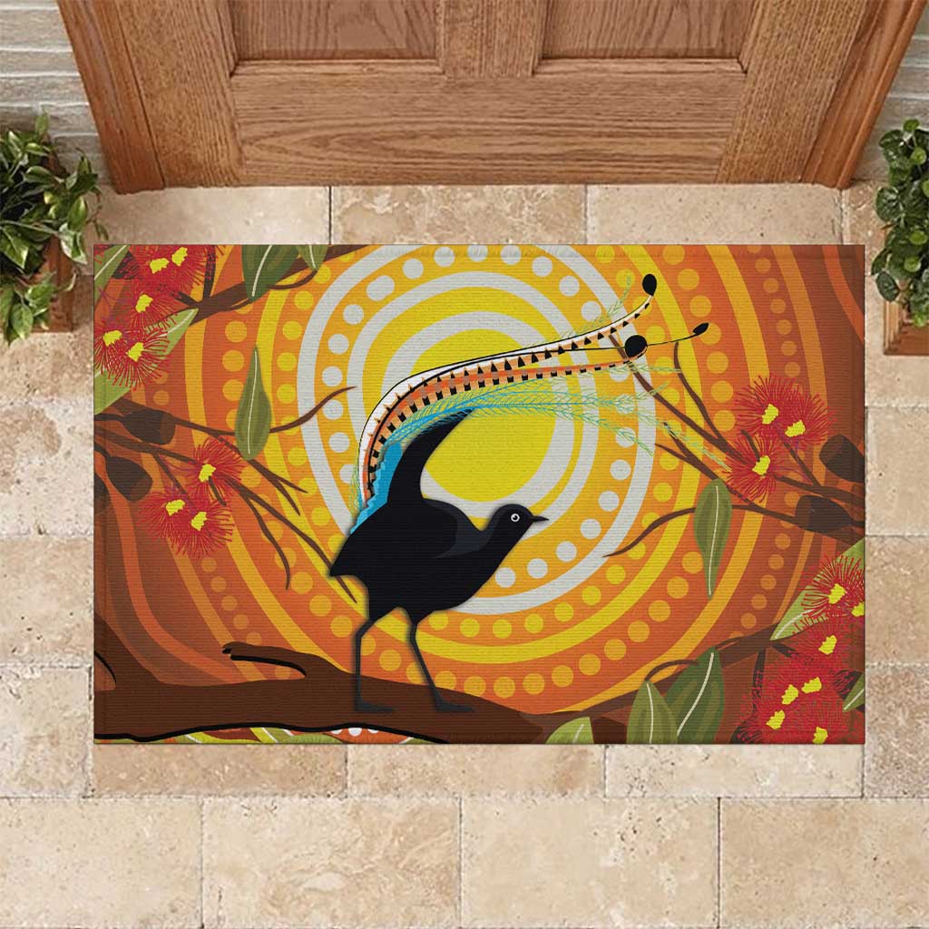 Australia Superb Lyrebird Rubber Doormat Aboriginal Art