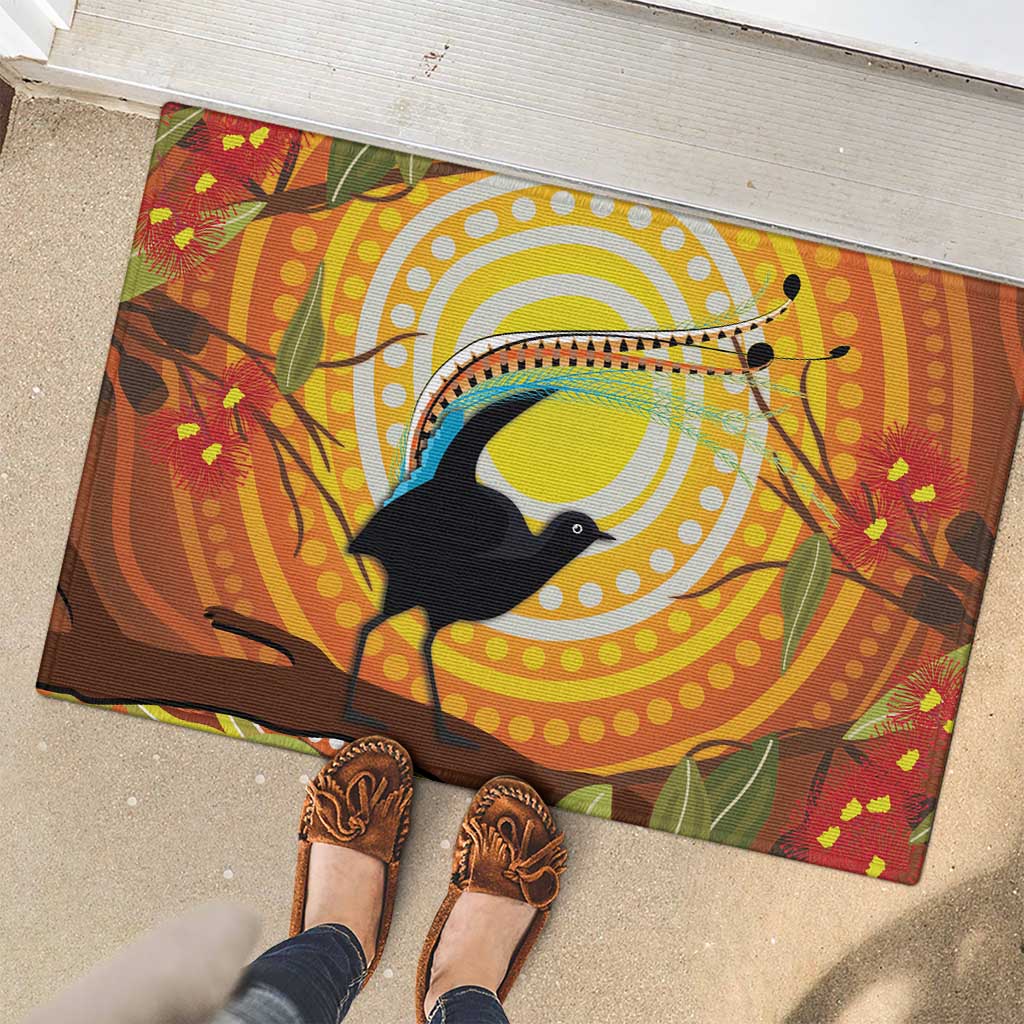 Australia Superb Lyrebird Rubber Doormat Aboriginal Art