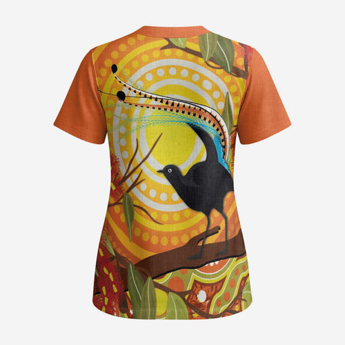 Australia Superb Lyrebird Scrub Top Aboriginal Art - Aussie Hoodie