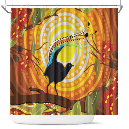 Australia Superb Lyrebird Shower Curtain Aboriginal Art