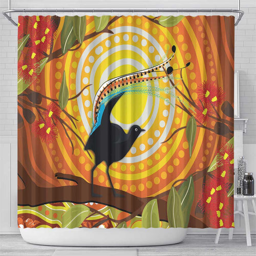 Australia Superb Lyrebird Shower Curtain Aboriginal Art