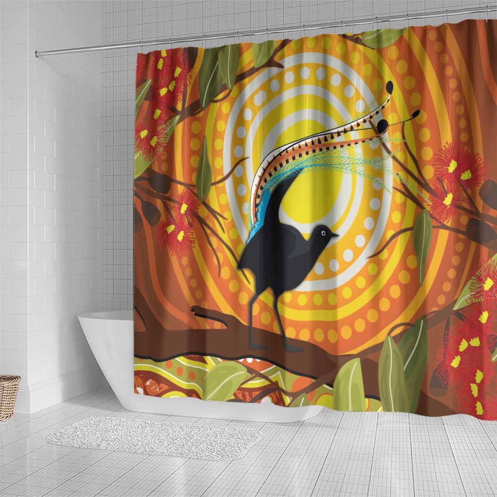 Australia Superb Lyrebird Shower Curtain Aboriginal Art