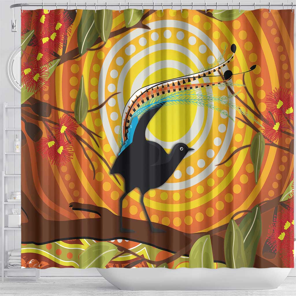 Australia Superb Lyrebird Shower Curtain Aboriginal Art