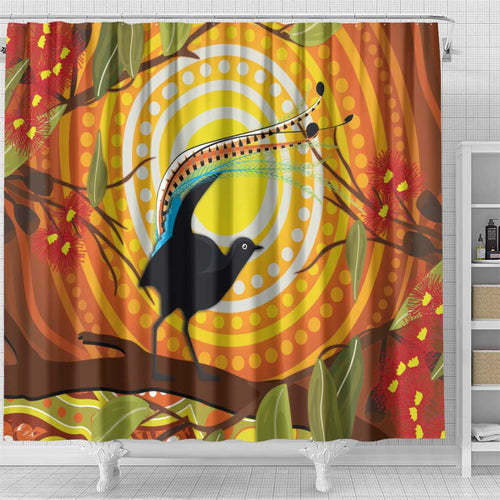 Australia Superb Lyrebird Shower Curtain Aboriginal Art