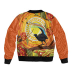 Australia Superb Lyrebird Sleeve Zip Bomber Jacket Aboriginal Art