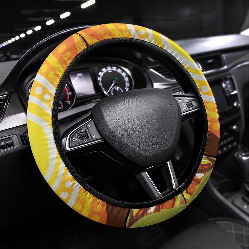 Australia Superb Lyrebird Steering Wheel Cover Aboriginal Art