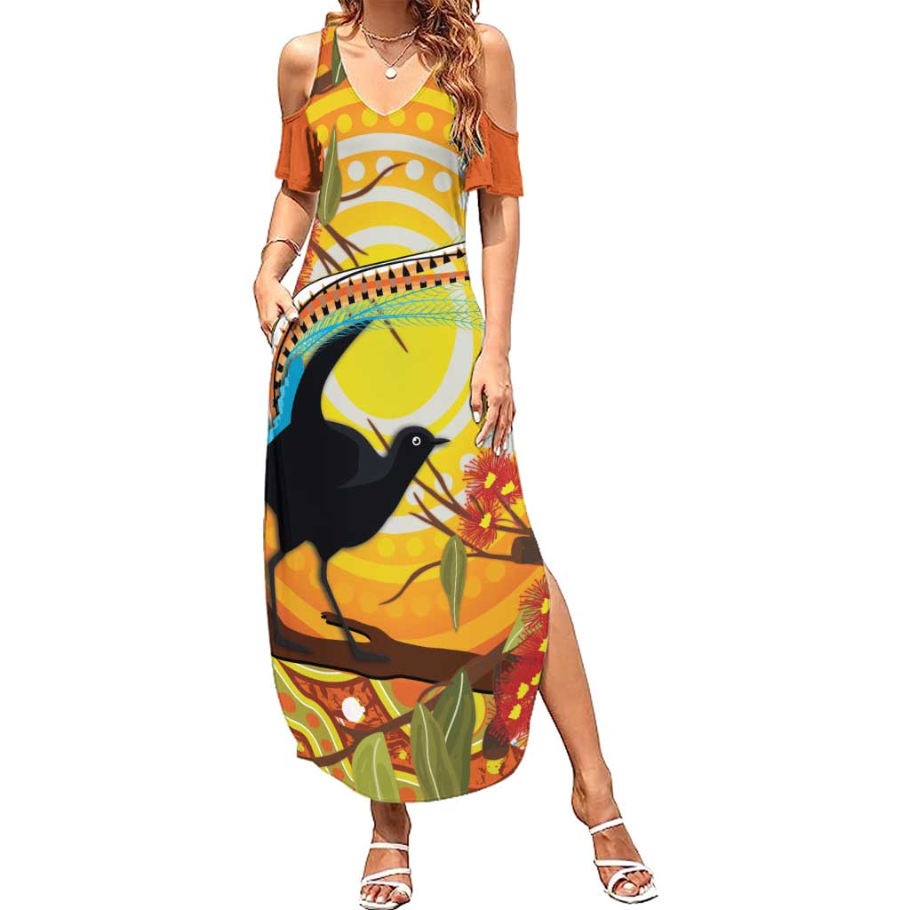 Australia Superb Lyrebird Summer Maxi Dress Aboriginal Art