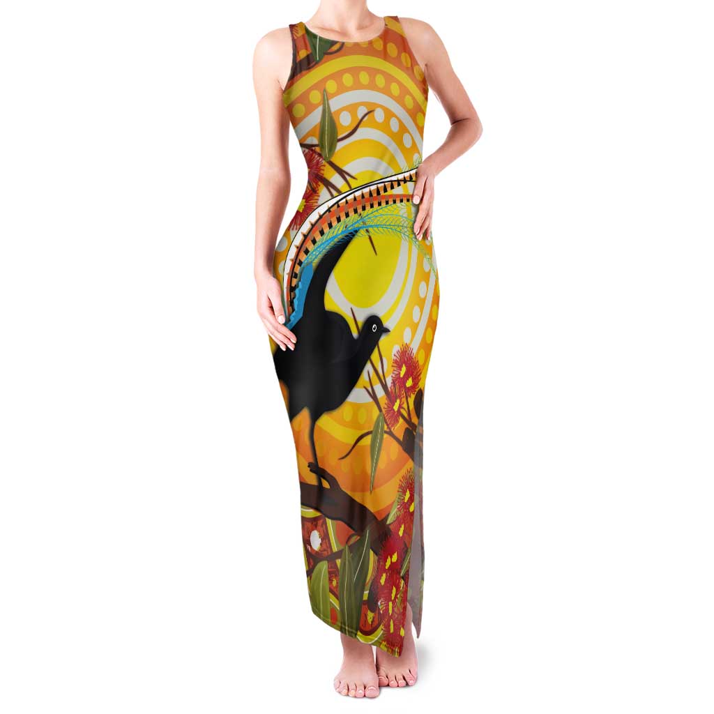 Australia Superb Lyrebird Tank Maxi Dress Aboriginal Art