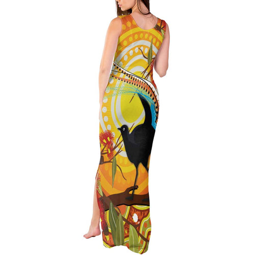 Australia Superb Lyrebird Tank Maxi Dress Aboriginal Art