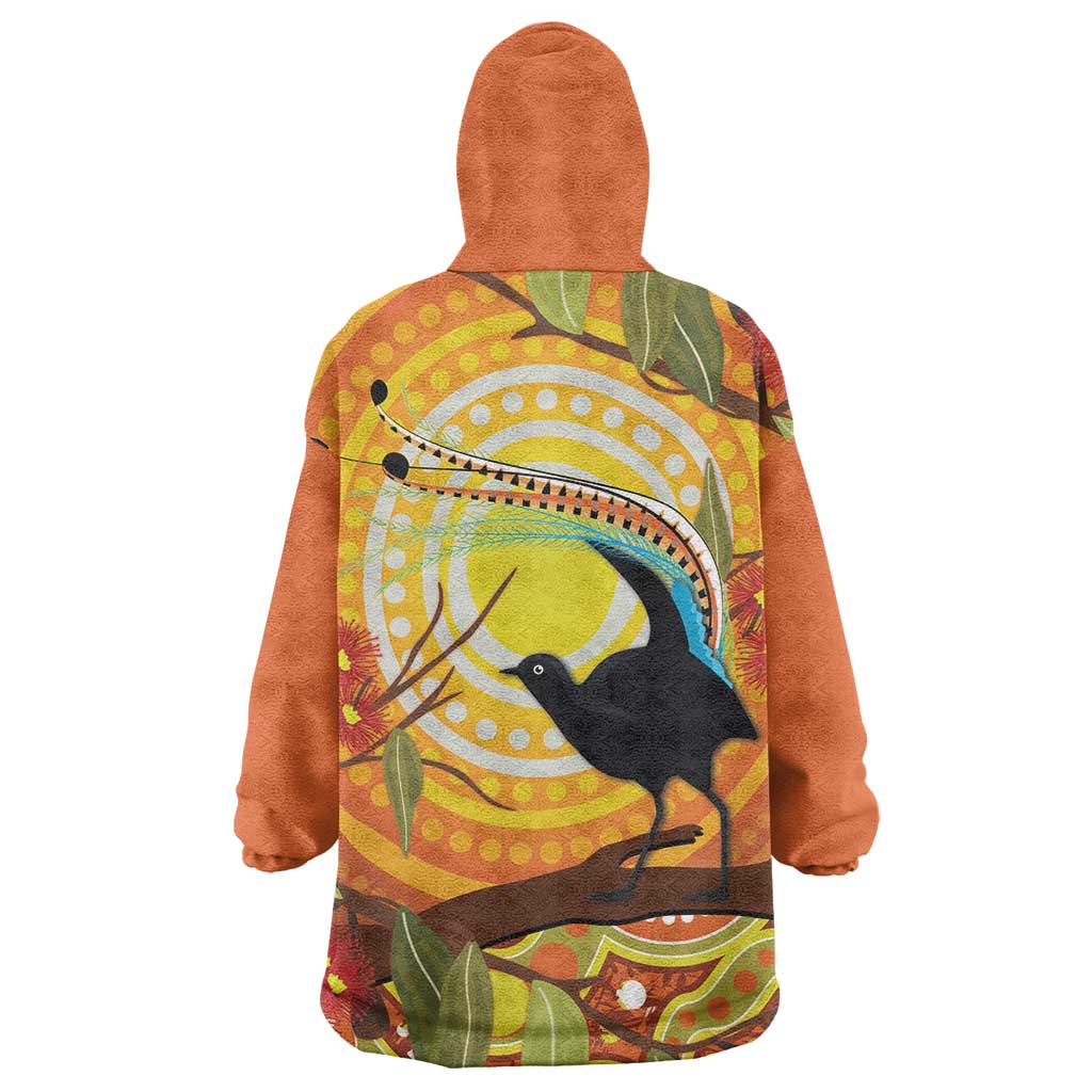 Australia Superb Lyrebird Wearable Blanket Hoodie Aboriginal Art