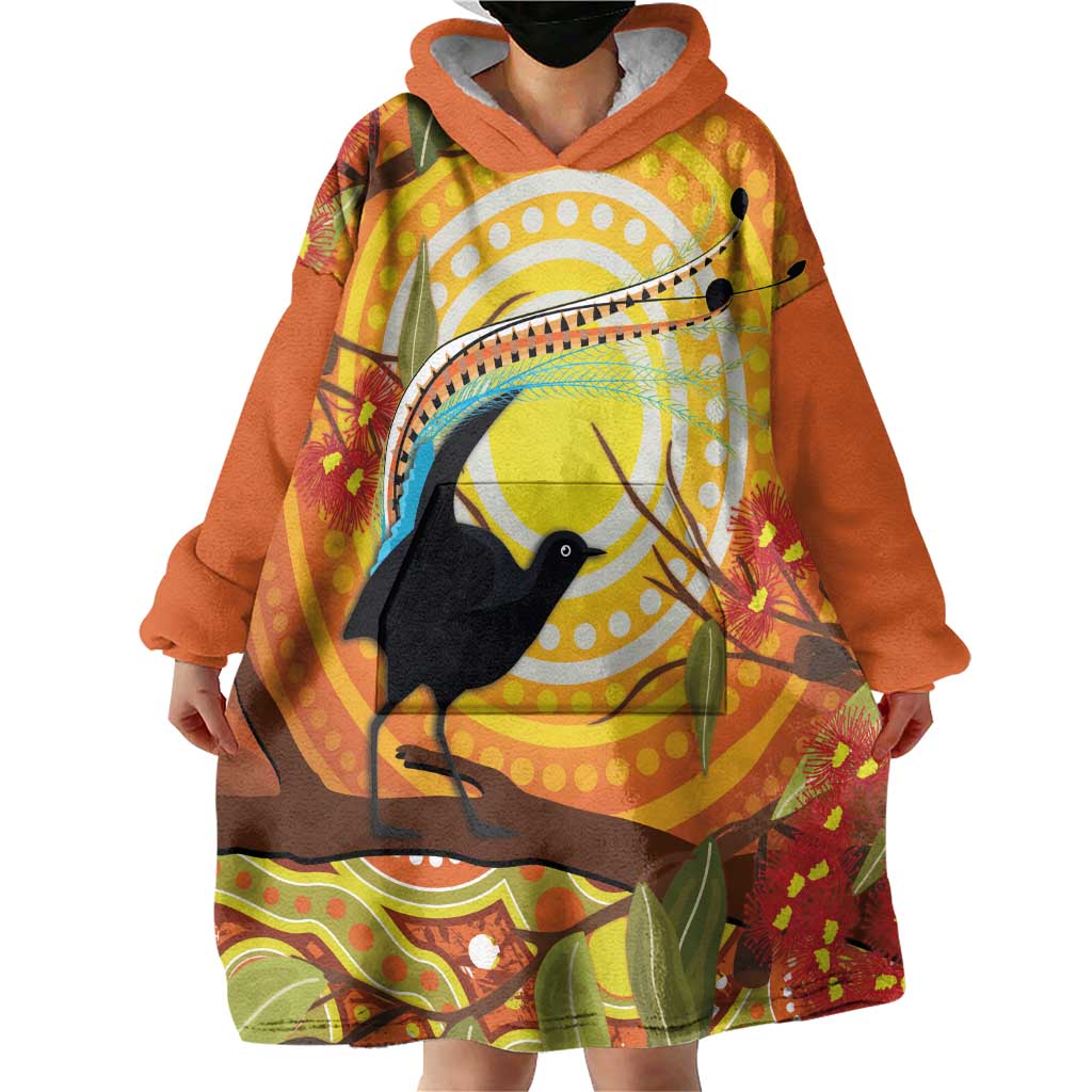 Australia Superb Lyrebird Wearable Blanket Hoodie Aboriginal Art
