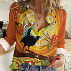 Australia Superb Lyrebird Women Casual Shirt Aboriginal Art