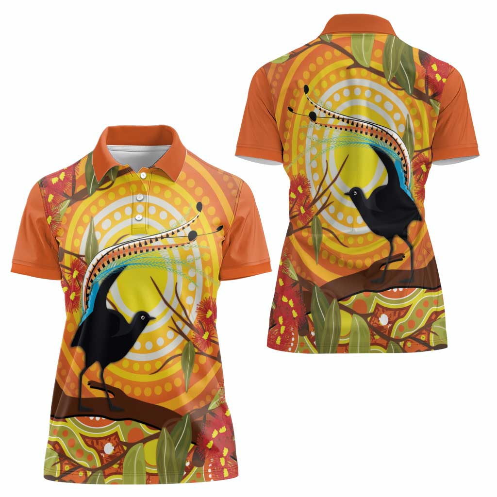 Australia Superb Lyrebird Women Polo Shirt Aboriginal Art